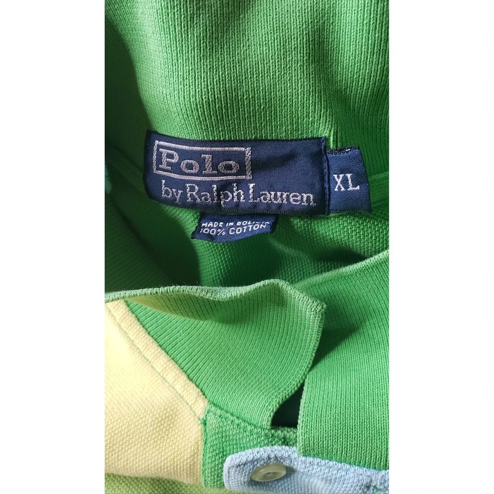Polo Ralph Lauren Mens XL Patchwork Pastel Colorblock Polo Shirt Retro Summer